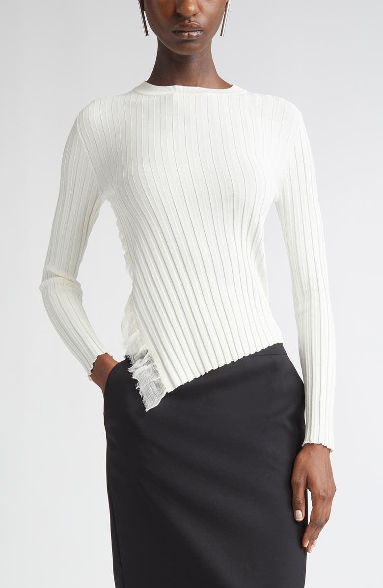 McQueen Asymmetric Ruffle Detail Rib Sweater, Main, color, Ivory