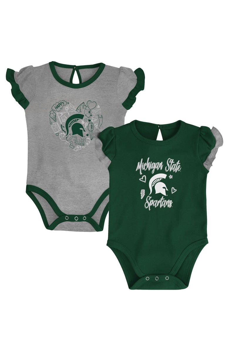 Outerstuff Girls Newborn & Infant Green/Heather Gray Michigan State Spartans Too Much Love Two-Piece Bodysuit Set, Alternate, color, 