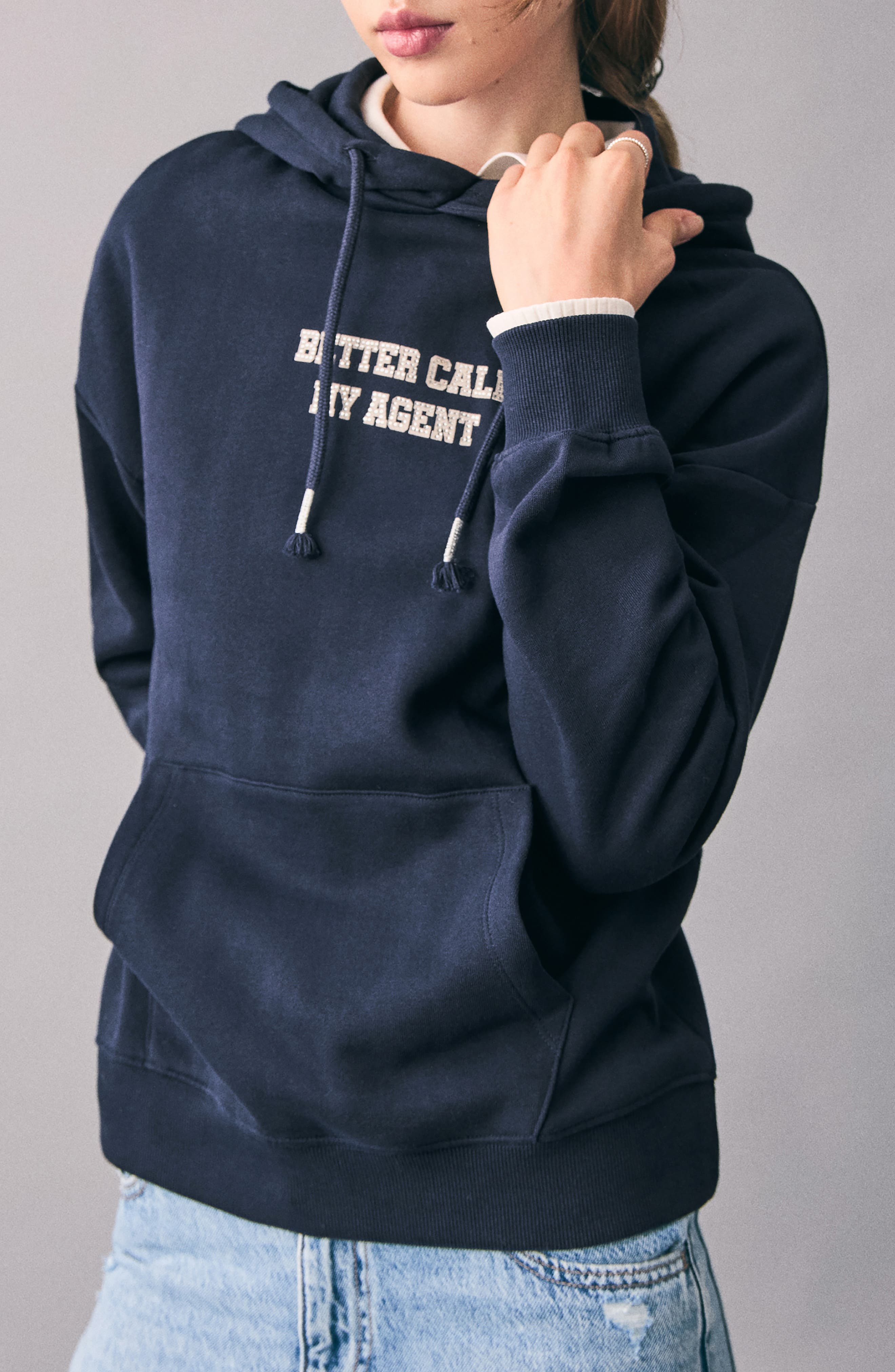 Mango Teen Rhinestone Graphic Hoodie In Blue