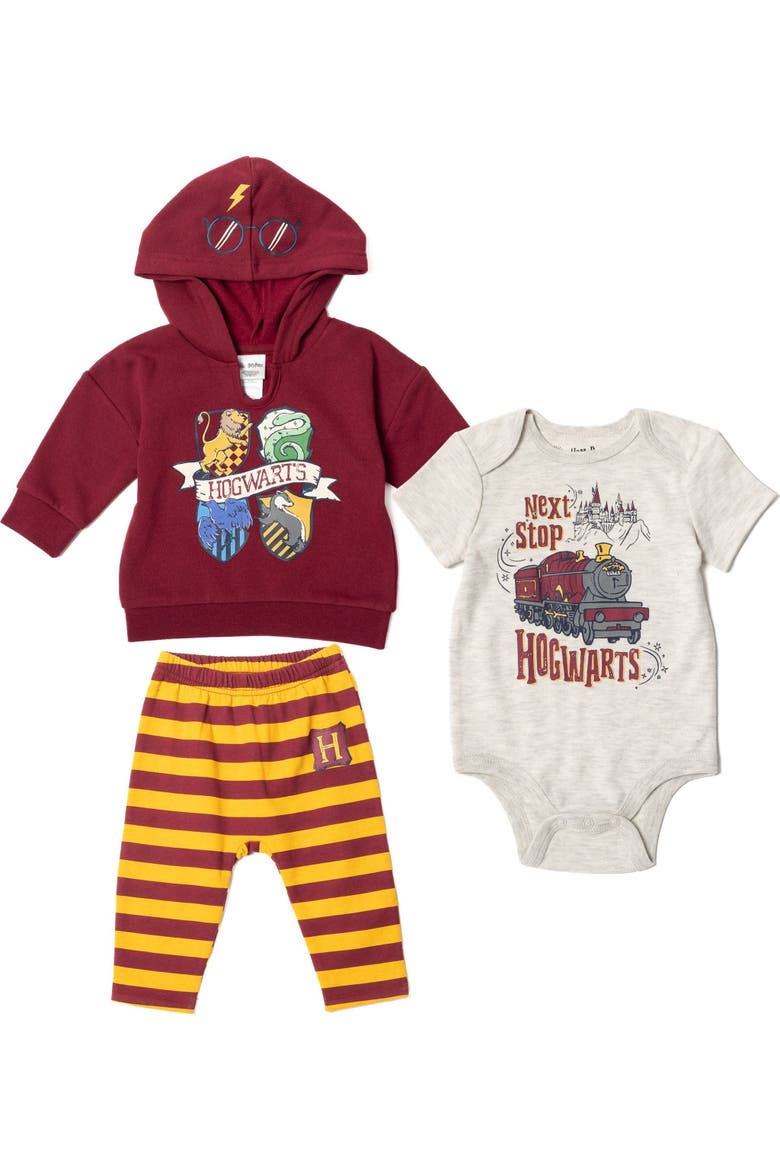 3-Piece Hoodie Bodysuit and Pants Set, Main, color, Maroon Oatmeal