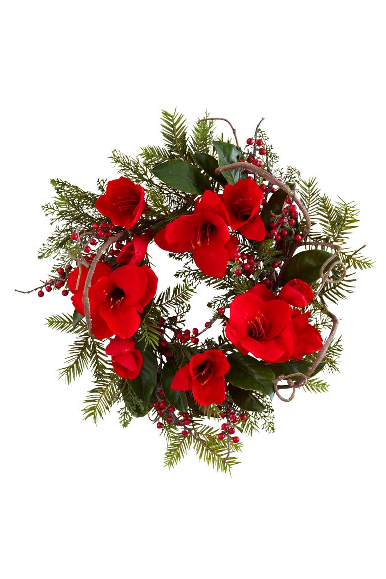 24-in Amaryllis Wreath, Main, color, Red