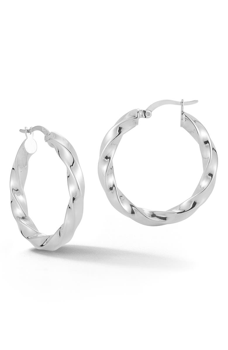 GLAZE JEWELRY Twisted Hoop Earrings, Main, color, Silver