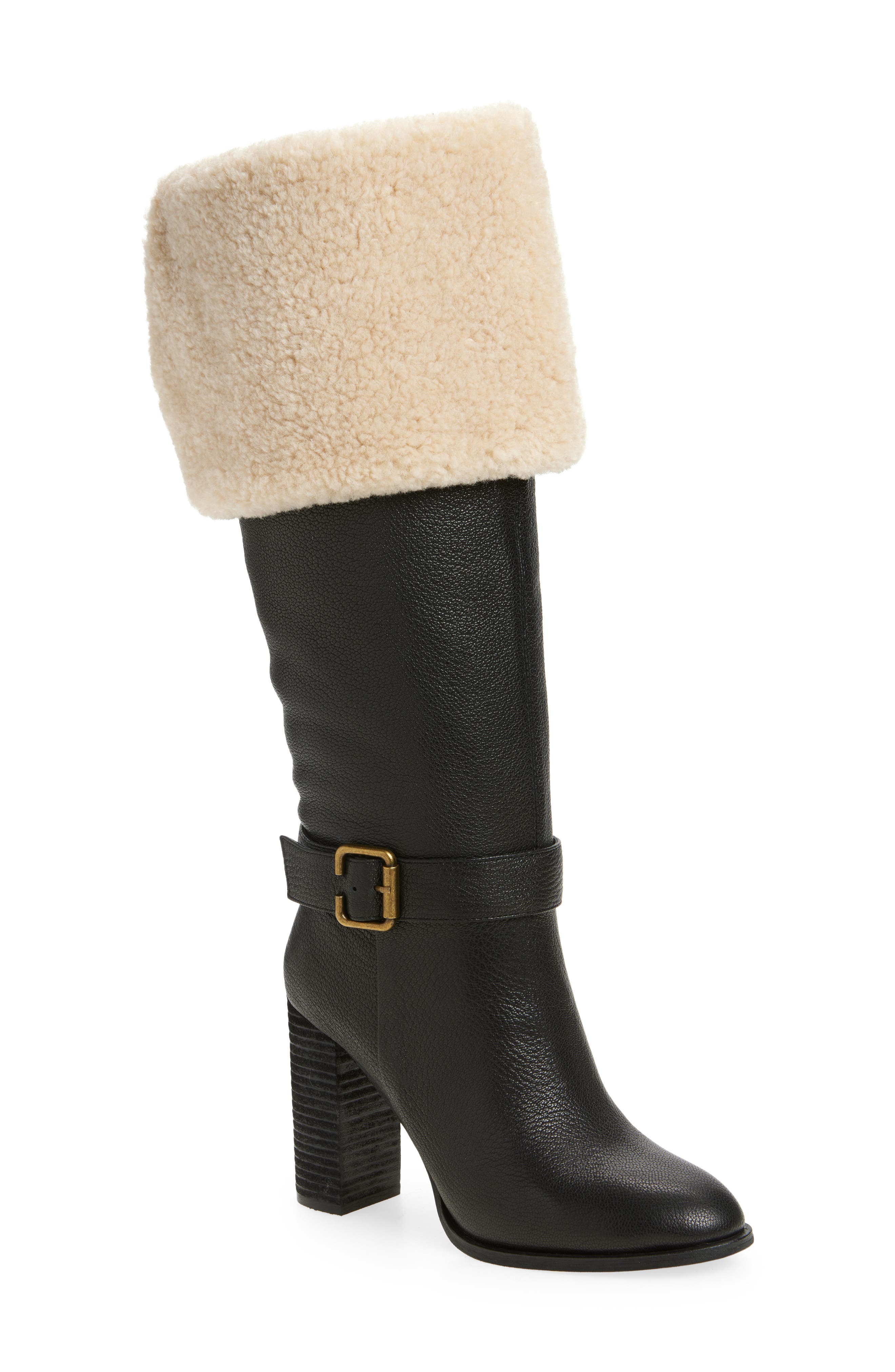 Jeffrey Campbell Nestle Knee High Boot, Main, color, Black Crinkle Beige