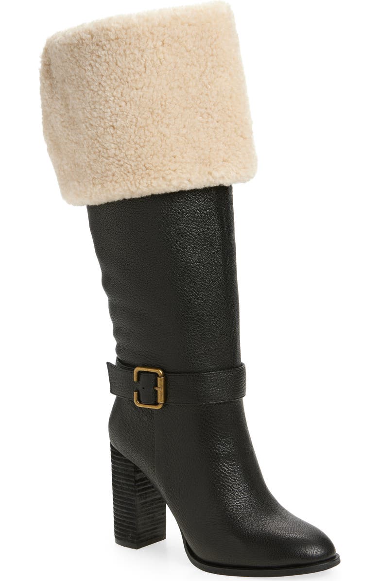 Jeffrey Campbell Nestle Knee High Boot, Main, color, Black Crinkle Beige