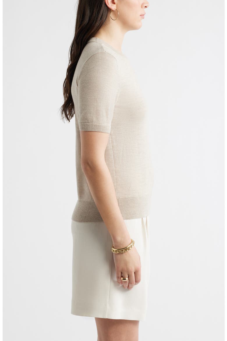 Short Sleeve Merino Wool Blend Sweater Top, Alternate, color, TAN DOESKIN HEATHER