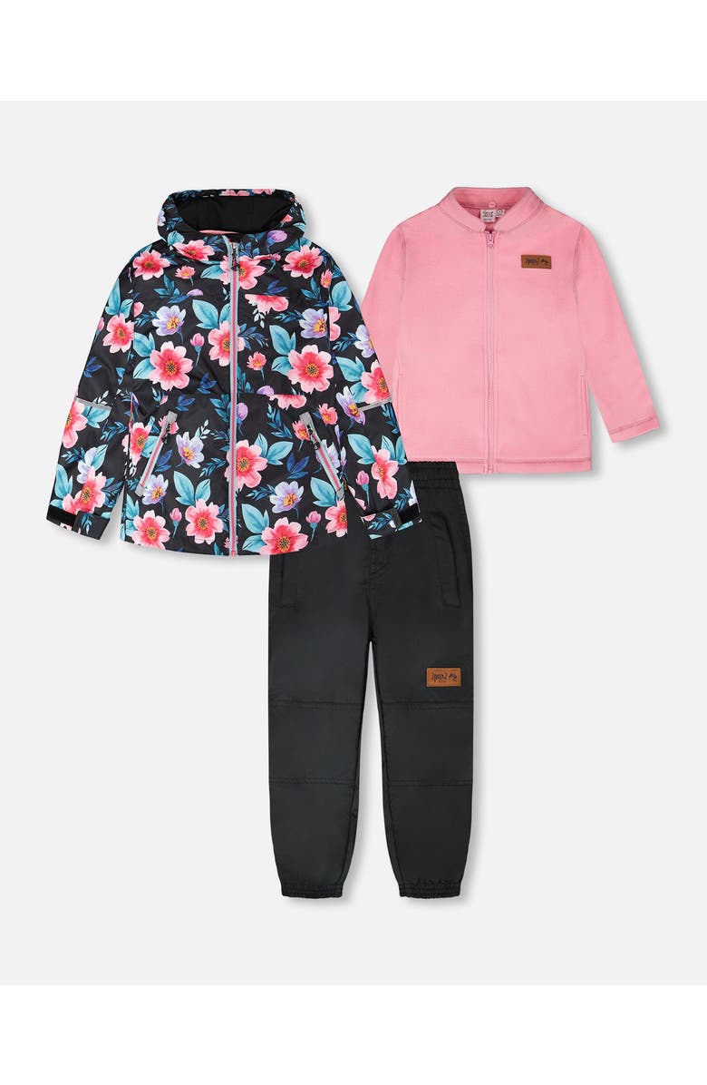Deux par Deux 3-in-1 Two-Piece Mid-Season Outerwear Set Flowers - Inner Jacket, Main, color, Black Floral Print