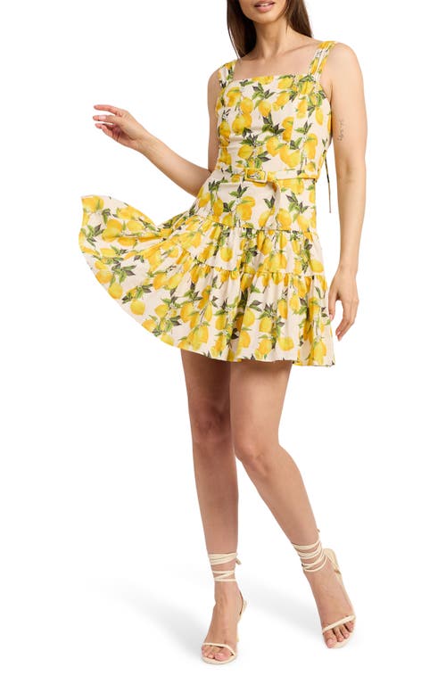 En Saison Blanca Sleeveless Belted Tiered Mini Dress In Yellow