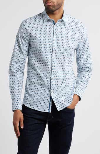 Stone Rose Floral Branch Stretch Cotton Button-Up Shirt