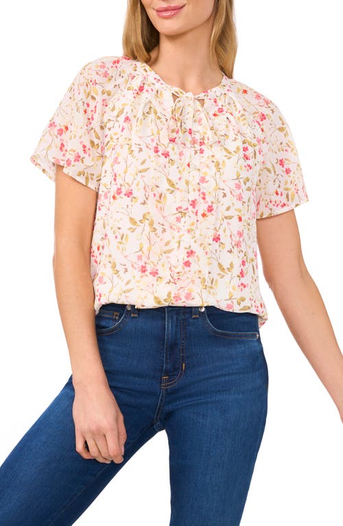 CECE CECE FLORAL PRINT FLUTTER SLEEVE GEORGETTE TOP