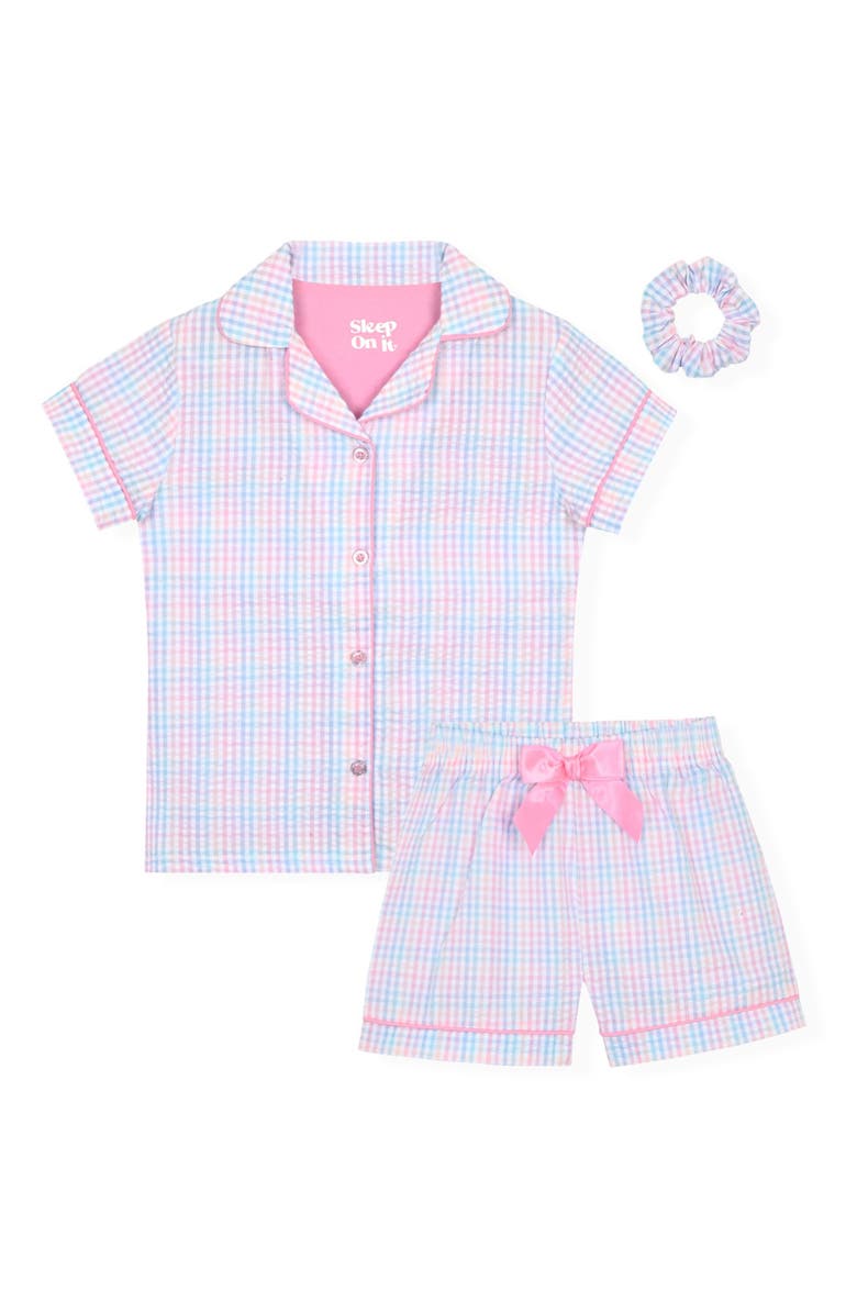 SLEEP ON IT Kids' Two-Piece Short Pajamas & Scrunchie Set, Main, color, Pink Multi