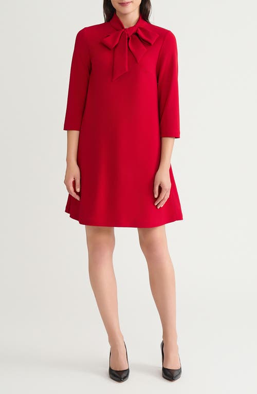 Ming Wang Bow Neck Stretch Deco Crepe Shift Top In Red