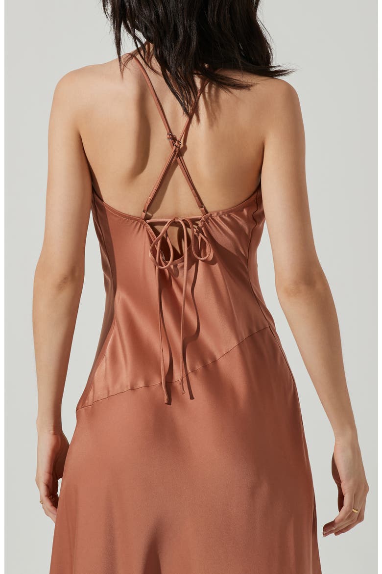 Gaia Cowl Neck Satin Dress, Alternate, color, NUDE