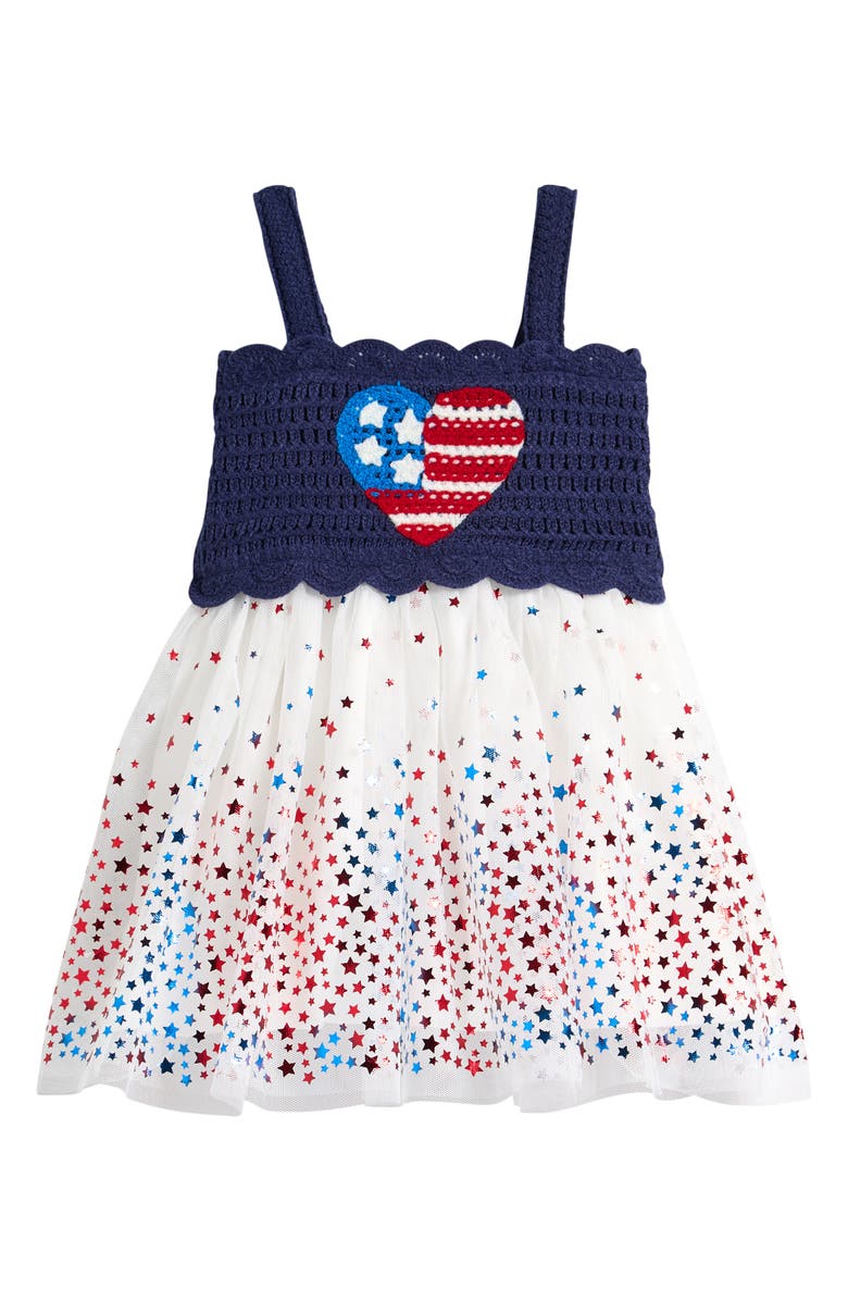 Zunie Heart Flag Knit Bodice Mesh Skirt Dress, Main, color, Blue Multi