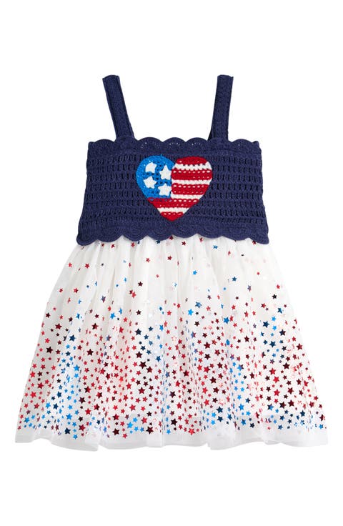 Heart Flag Knit Bodice Mesh Skirt Dress (Baby)