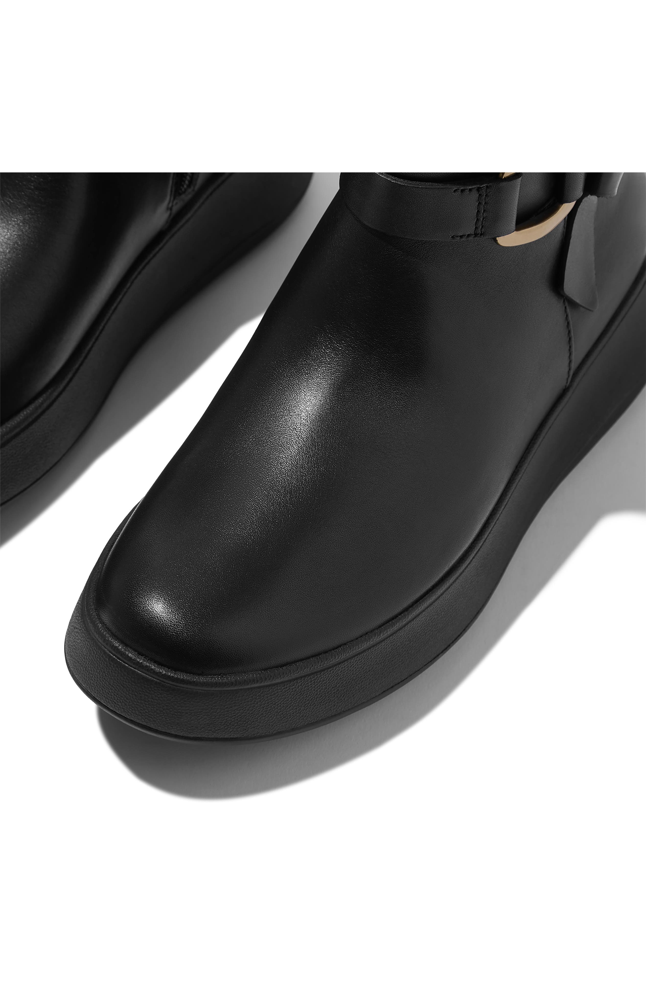 F-Mode Square-Ring Leather Bootie, Alternate, color, BLACK