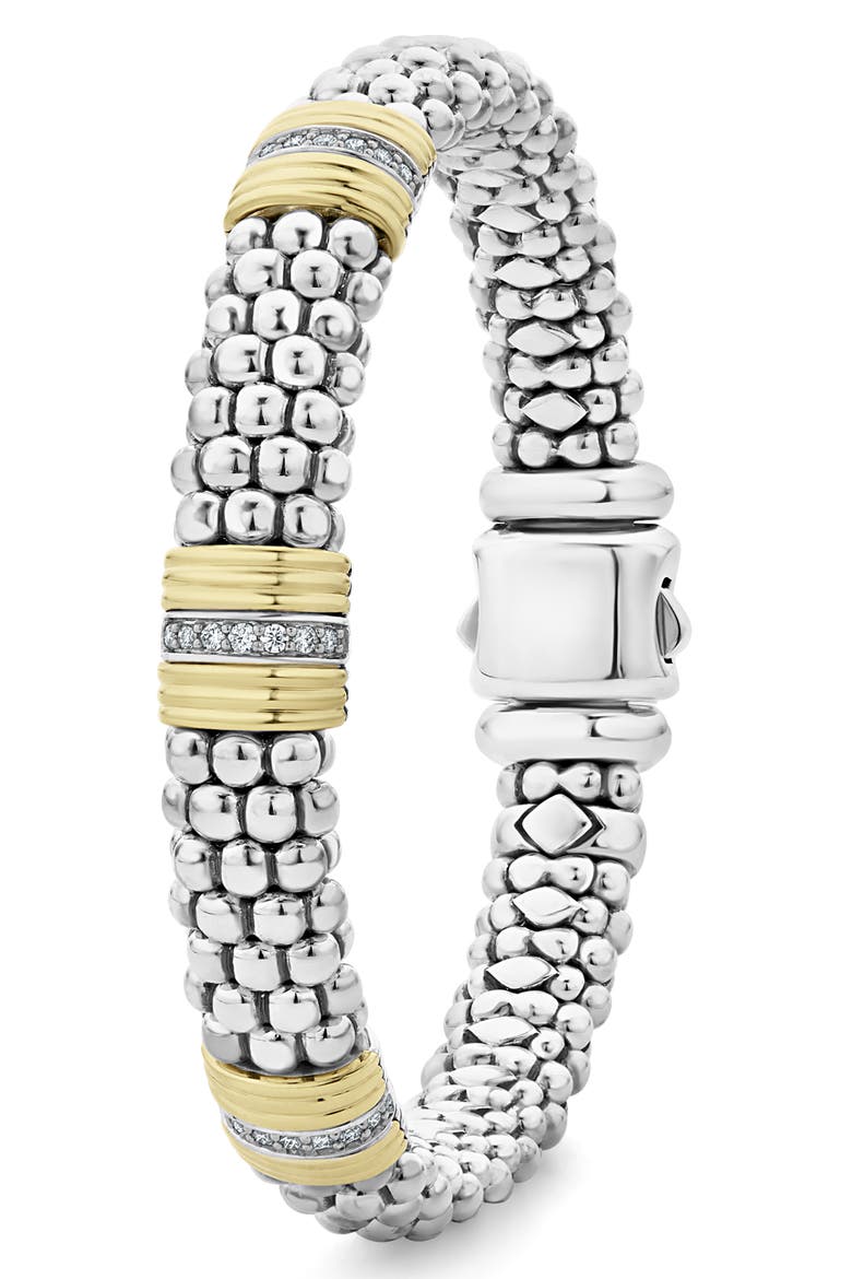 Fluted & Diamond Station Bracelet, Alternate, color, SILVER/ GOLD/ DIAMOND