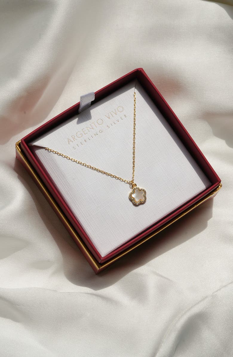 Argento Vivo Sterling Silver Mother-of-Pearl Cubic Zirconia Flower Pendant Necklace, Alternate, color, Gold