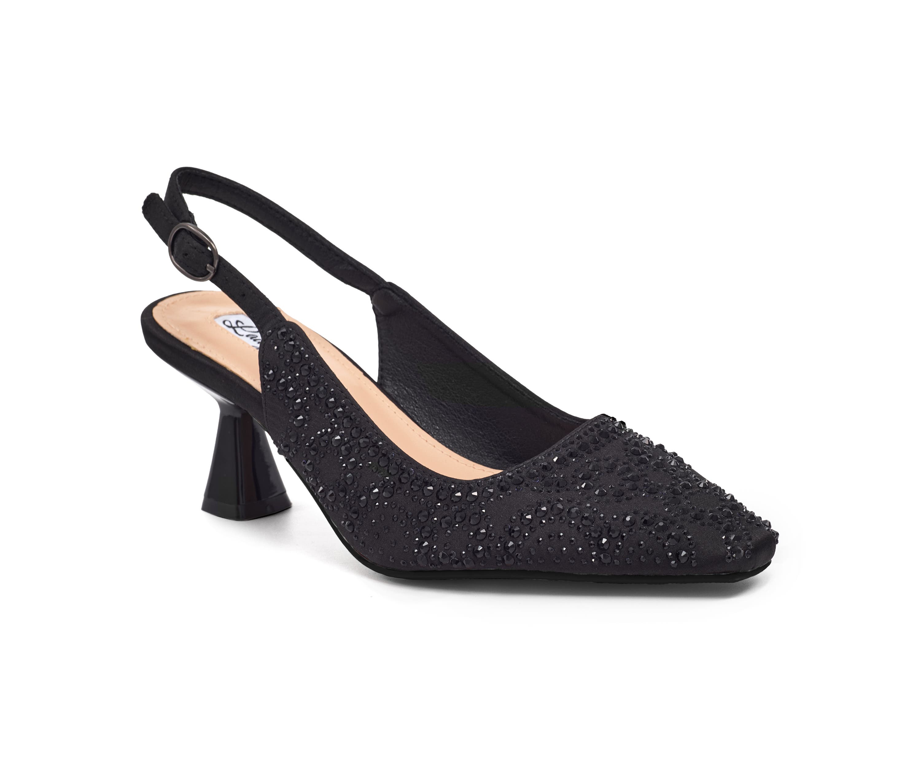 LADY COUTURE Geometric Rhinestone Design Slingback Pump, Main, color, Black