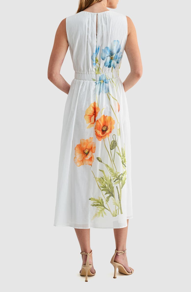 Mila Mae Floral Print Cinched Waist Sleeveless Midi Dress, Alternate, color, White Floral