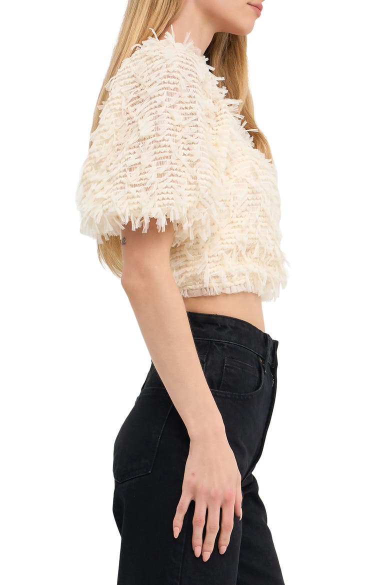 Puff Sleeve Mesh Crop Top, Alternate, color, CREAM