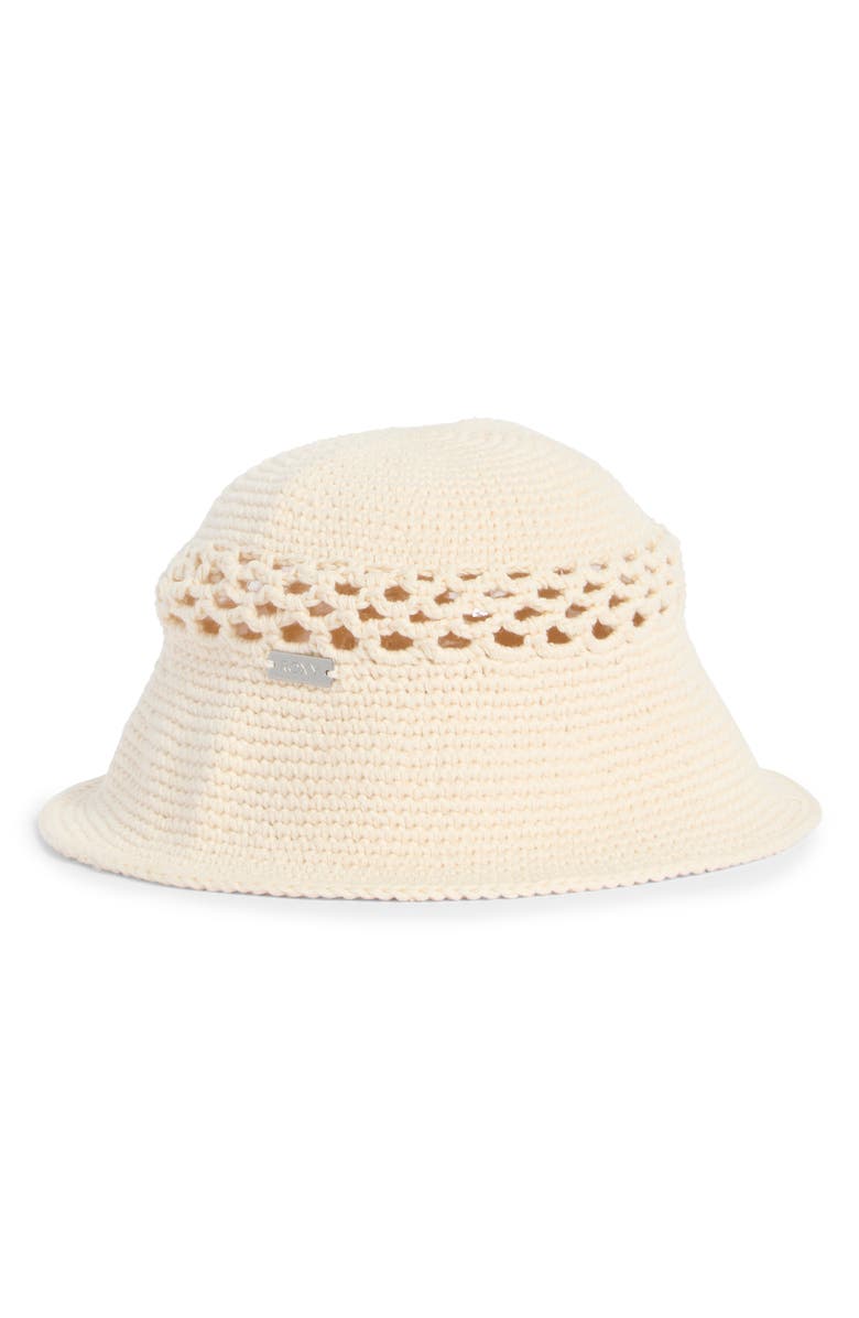 Roxy Down the Street Crochet Open Stitch Bucket Hat, Main, color,