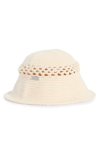 Roxy Down The Street Crochet Open Stitch Bucket Hat In Sand