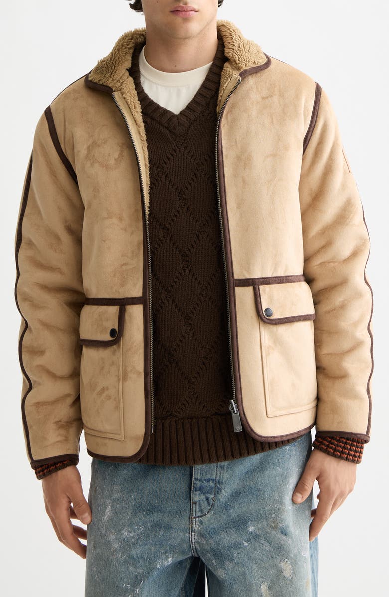 Scotch & Soda Reversible Faux Shearling Coat, Main, color, Tannin