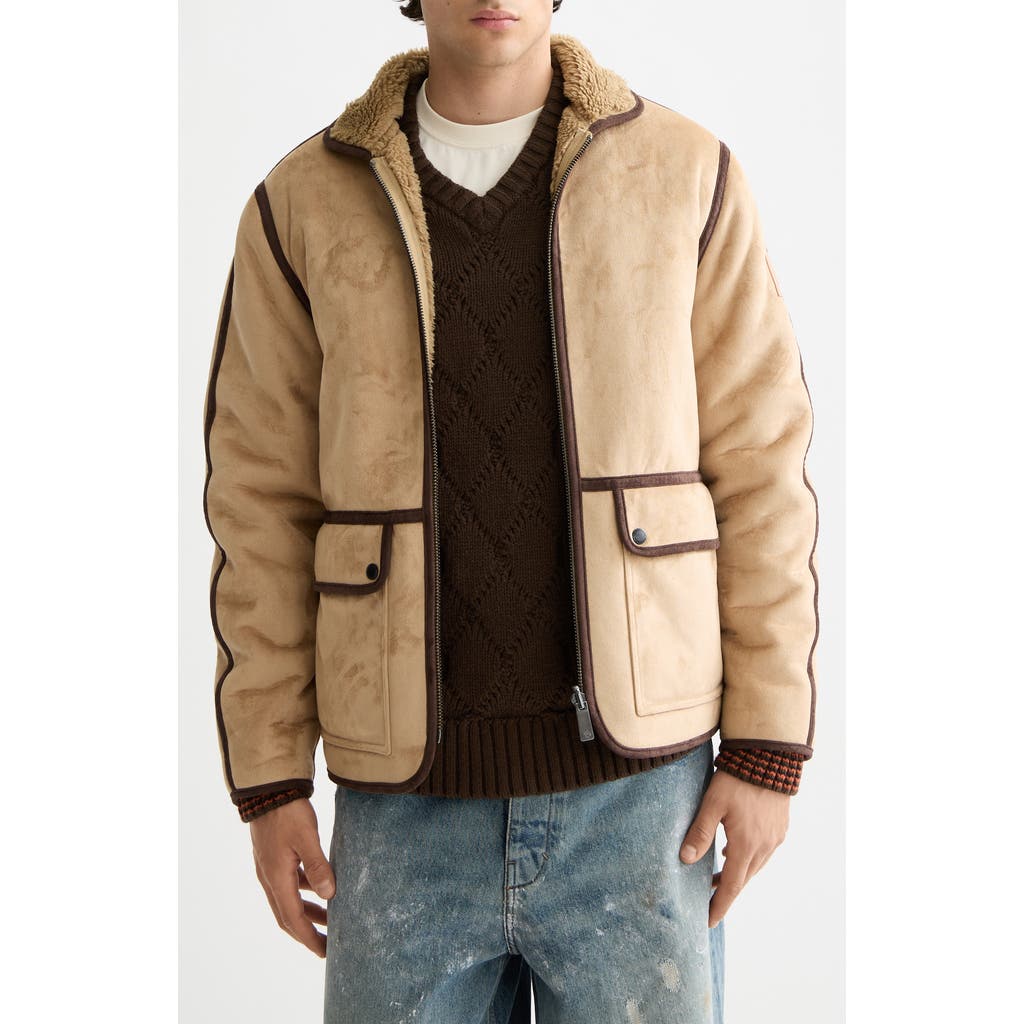 Scotch & Soda Reversible Faux Shearling Coat In Brown