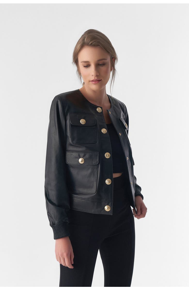 FURNIQ UK LLC Beatrice Leather Jacket, Main, color, Black