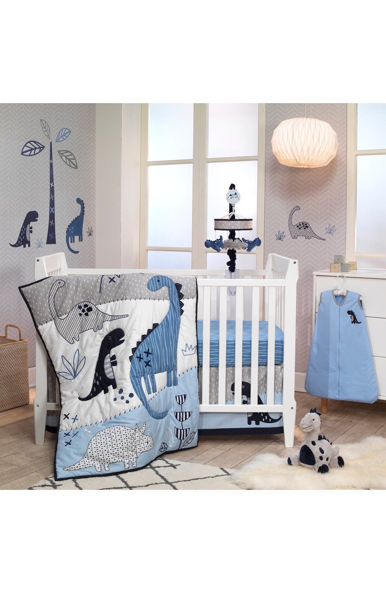 Lambs & Ivy Baby Dino Dinosaur Musical Baby Crib Mobile Soother Toy, Alternate, color, Blue
