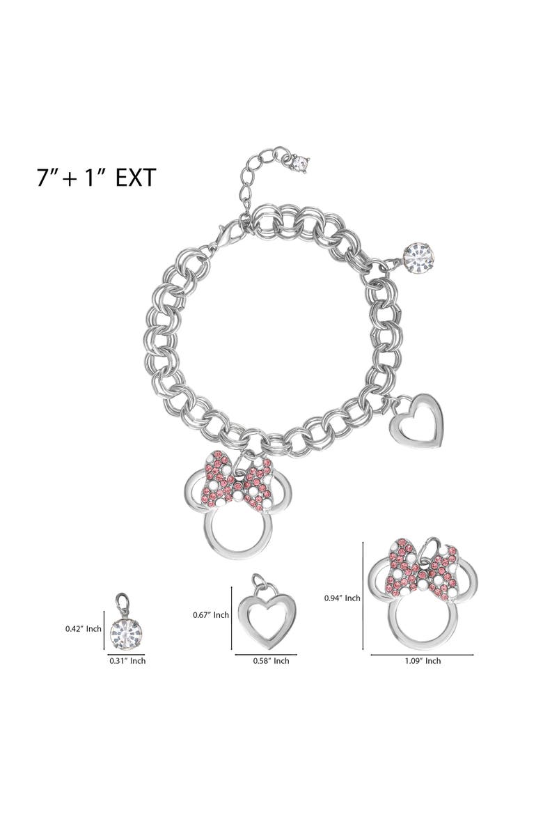 Minnie Mouse Bow Charm Bracelet, 7 +1'' Chain, Alternate, color, Silver