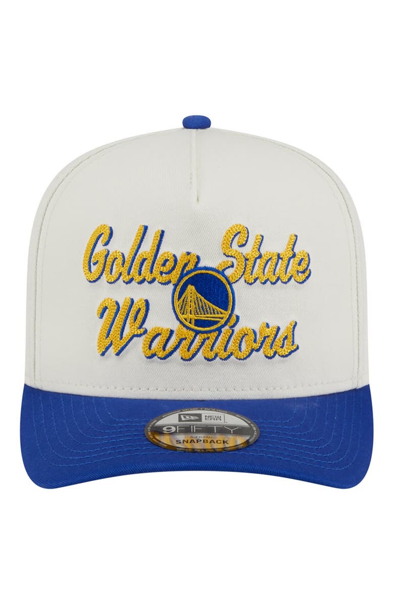New Era Men's New Era Cream/Royal Golden State Warriors Chainstitch 9FIFTY A-Frame Snapback Hat, Alternate, color, Cream