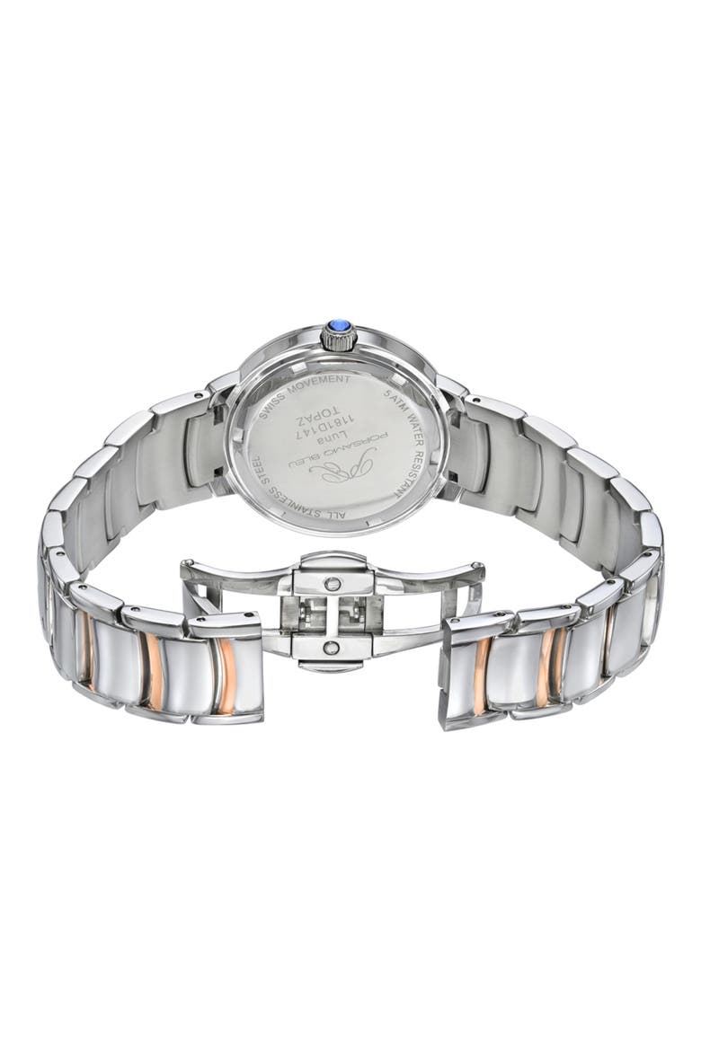 Luna White Topaz Bracelet Watch, 34mm, Alternate, color, SILVER & ROSE