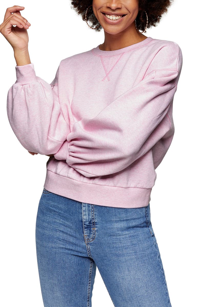 Topshop Pleated Sleeve Sweatshirt, Main, color, 