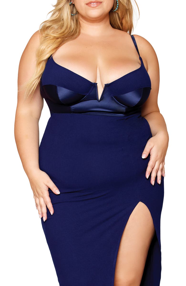 Dreamgirl Mixed Media Underwire Midi Nightgown, Alternate, color, 