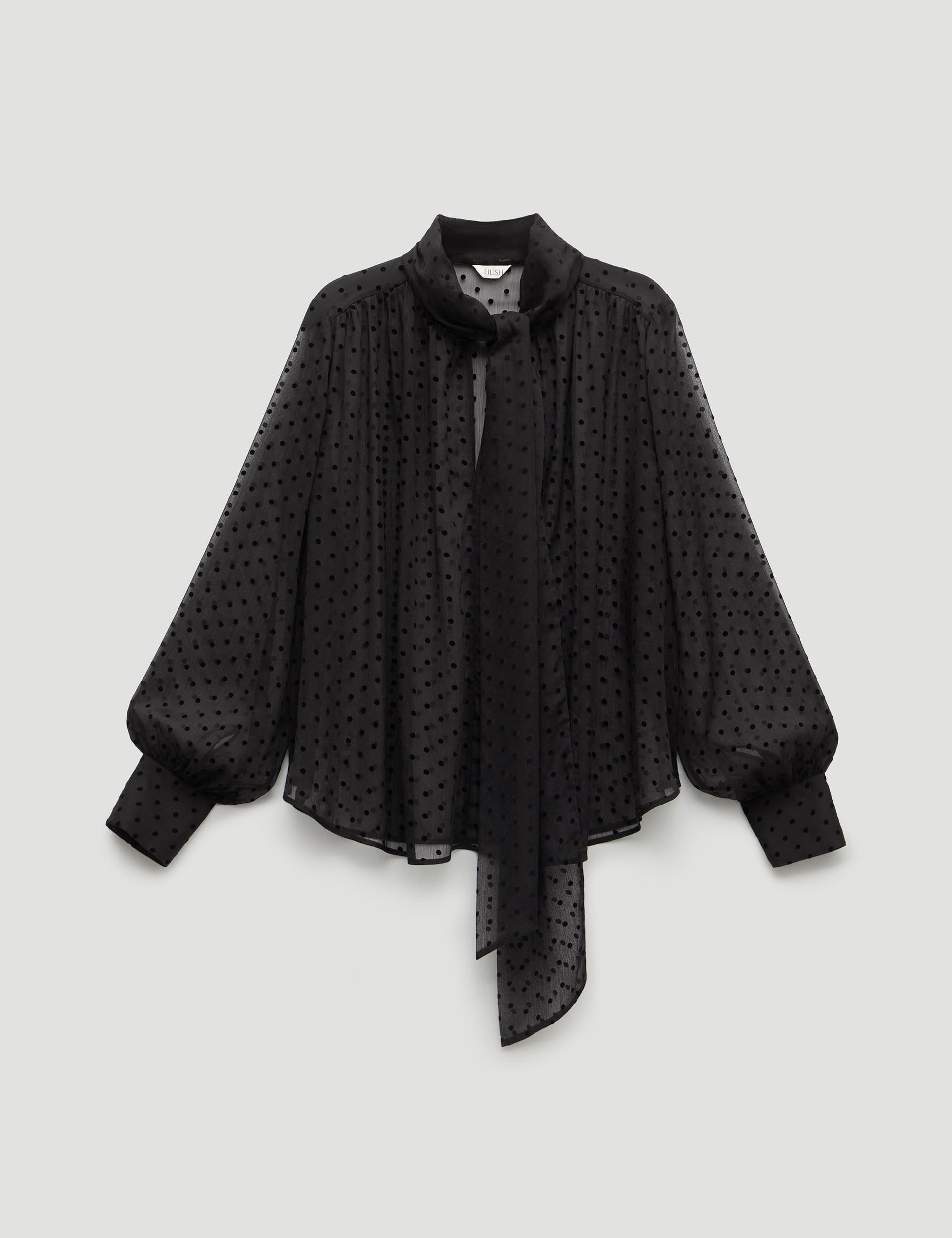 Tie Neck Flocked Spot Blouse - image 2