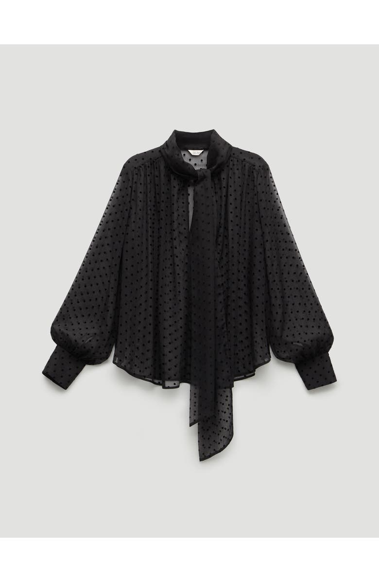 Hush Tie Neck Flocked Spot Blouse, Alternate, color, Black