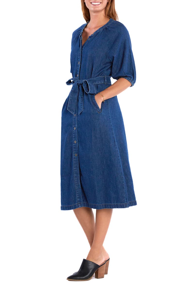 Sidney Belted Denim Midi Shirtdress, Alternate, color, GOLDEN BLUE
