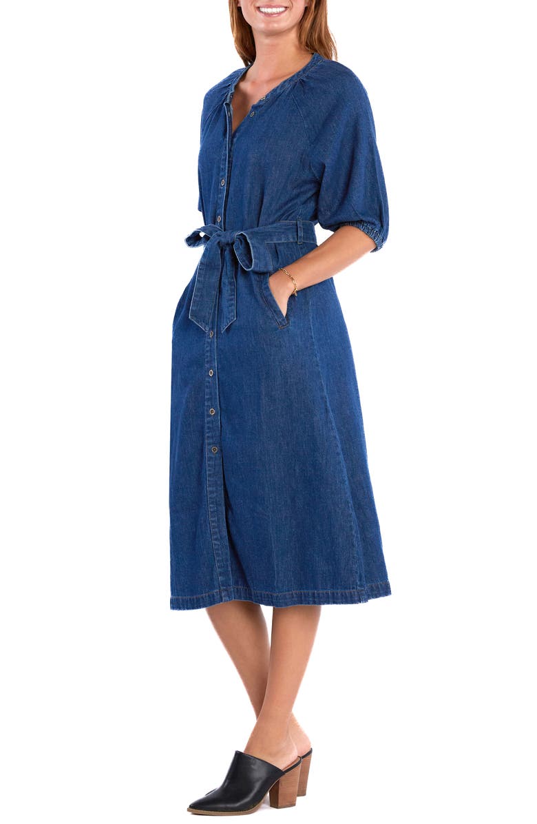 Wash Lab Denim Sidney Belted Denim Midi Shirtdress, Alternate, color, Golden Blue