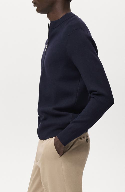 Mango Crewneck Zip Cardigan In Blue