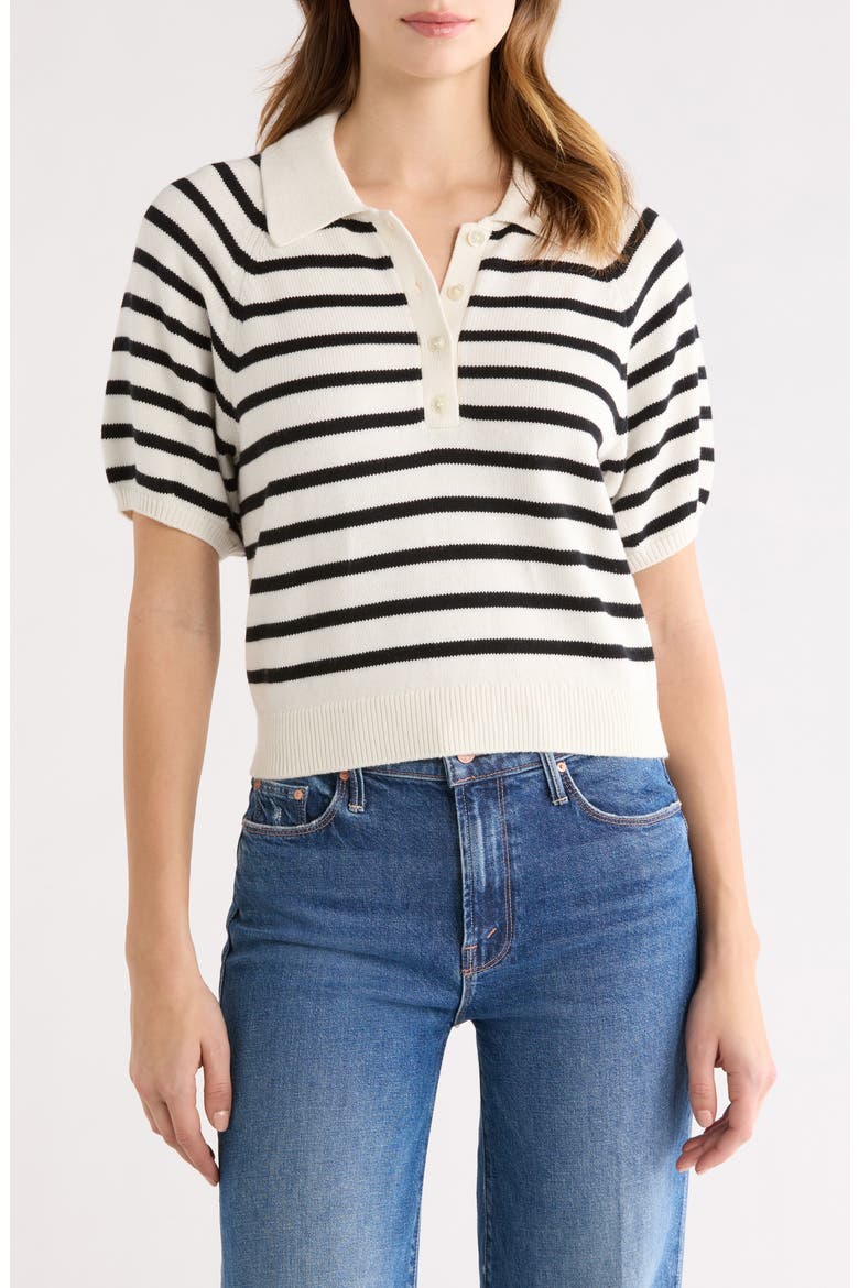 Birch Stripe Organic Cotton & Silk Blend Sweater, Main, color, ANTIQUE WHITE/ BLACK