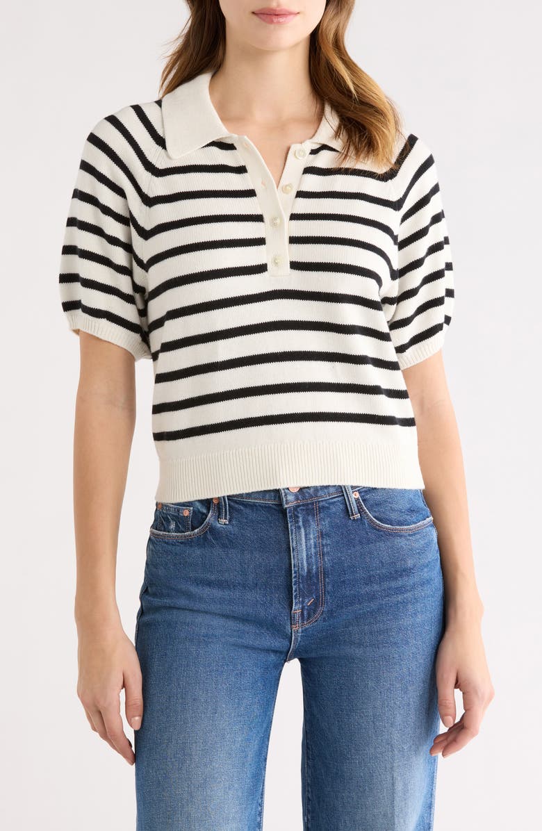 PAIGE Birch Stripe Organic Cotton 
Silk Blend Sweater, Main, color, Antique White/ Black