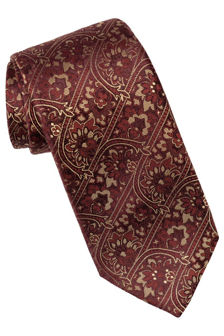 Caruso - Silk Jacquard Tie for Men, Alternate, color, Burgundy
