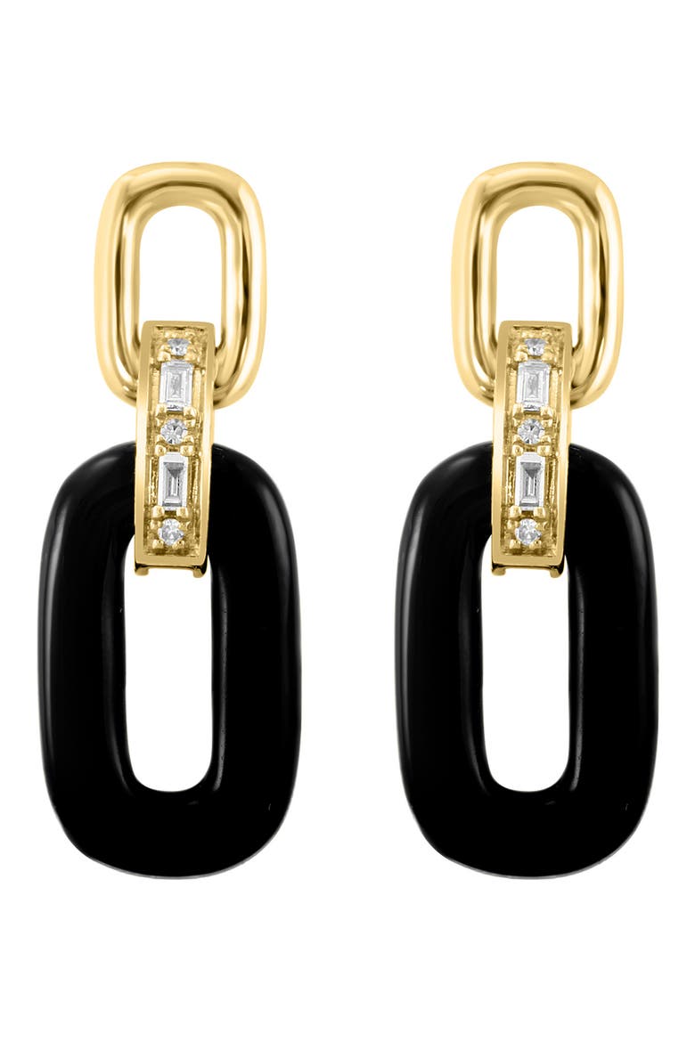 Onyx & Diamond Link Drop Earrings - 0.08ct., Alternate, color, BLACK