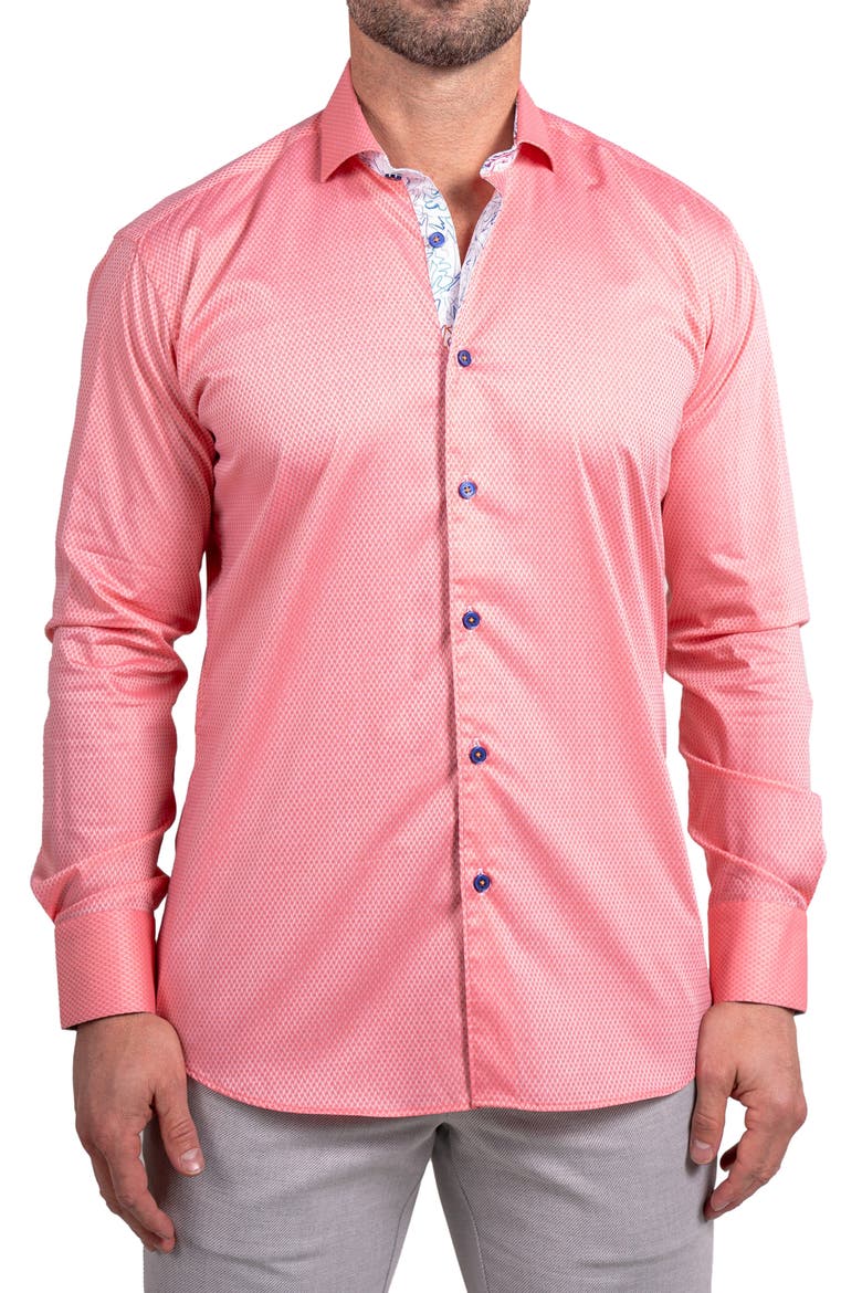 Einstein Ascension0061 Red Micropattern Cotton Button-Up Shirt, Main, color, RED