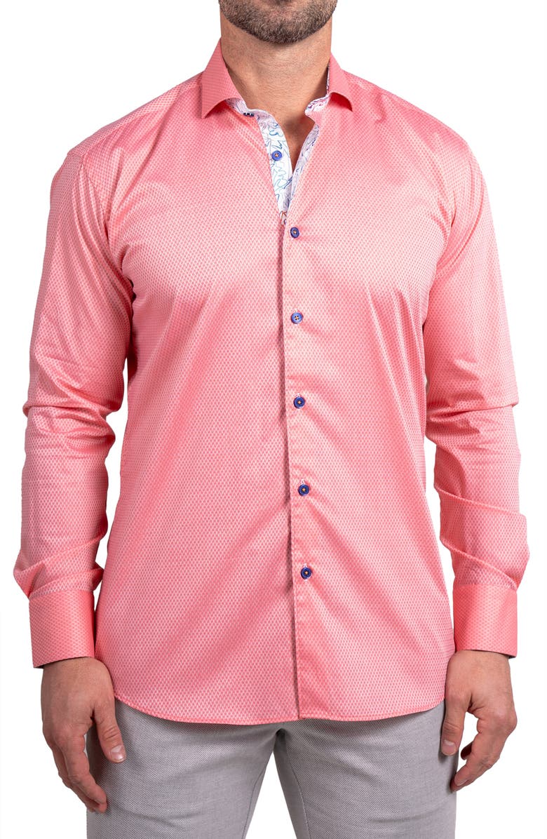 Maceoo Einstein Ascension0061 Red Micropattern Cotton Button-Up Shirt, Main, color, Red