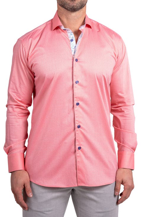 Einstein Ascension0061 Red Micropattern Cotton Button-Up Shirt