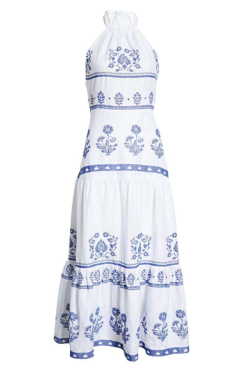 Milly Dea Cross Stitch Embroidered Linen Maxi Dress, Alternate, color, 