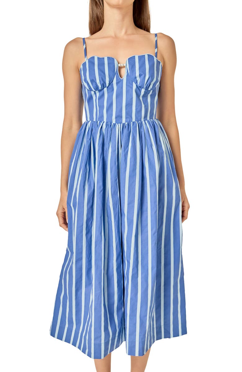English Factory Marine Stripe Sleeveless Cotton Midi Dress, Alternate, color, Blue Stripes
