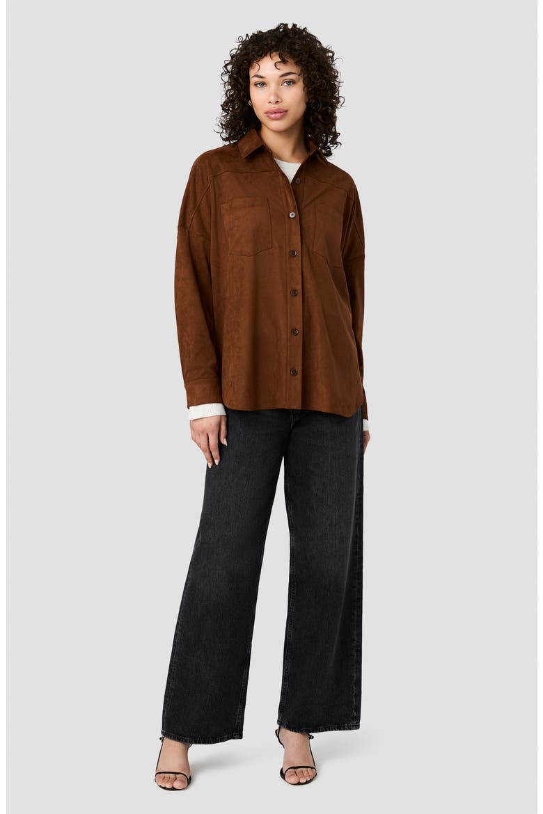 Sonja Faux Suede Button Down Shirt, Alternate, color, COGNAC CLAY